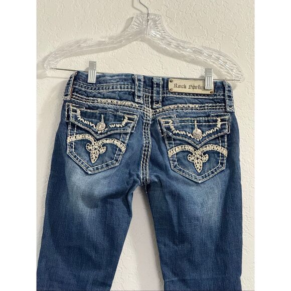 Rock Revival Womens Jenna Boot Cut Jeans Dark Wash Embellished Pockets 25 - Picture 1 of 6